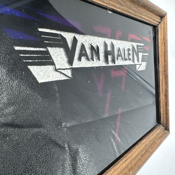 Vintage 70s 80s Van Halen Glass Carnival Game Prize 9" Eddie Framed Foil Art - Picture 7 of 7